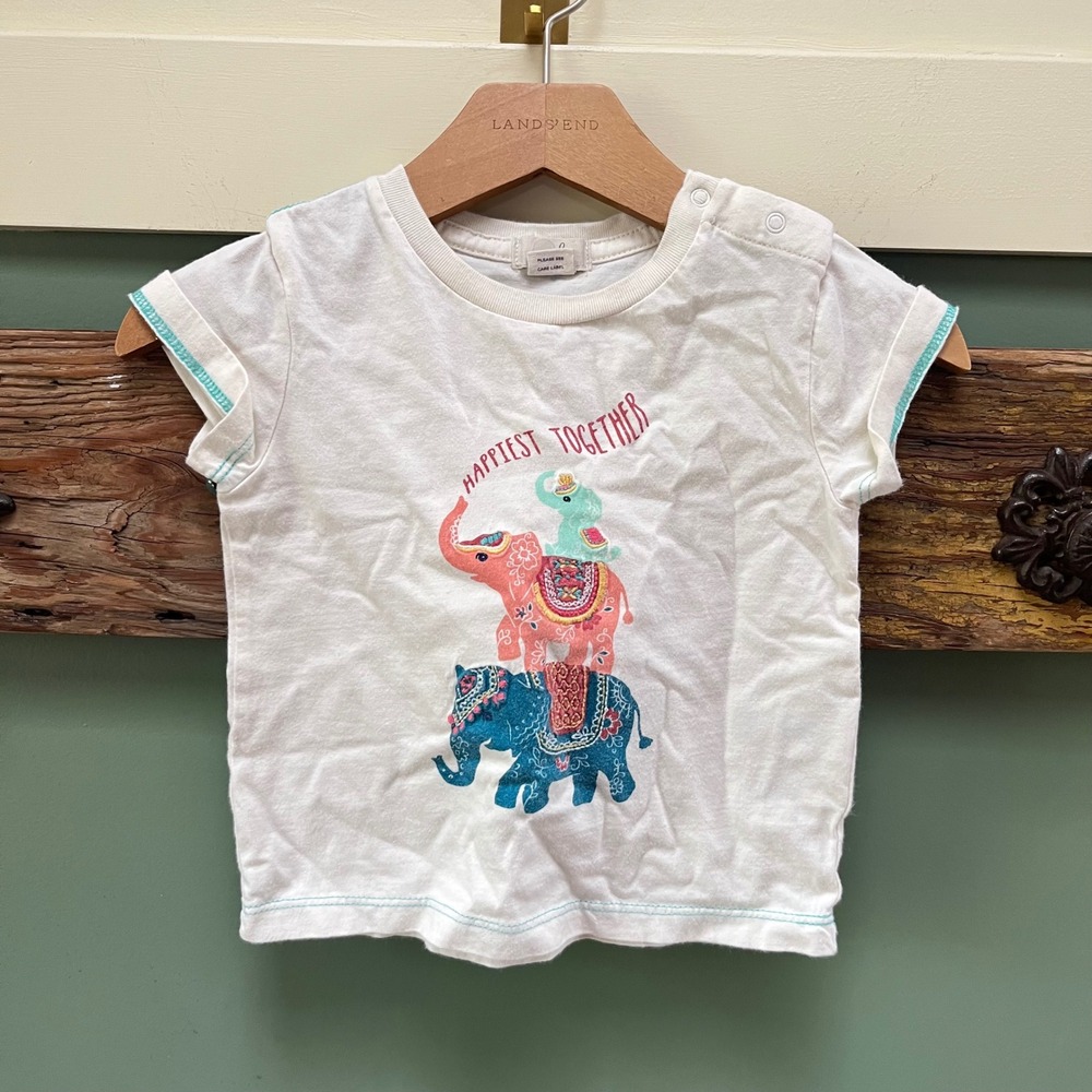 Peek Kids White Happiest Together Elephant Graphic T-Shirt 18-24M Shoulder Snaps
